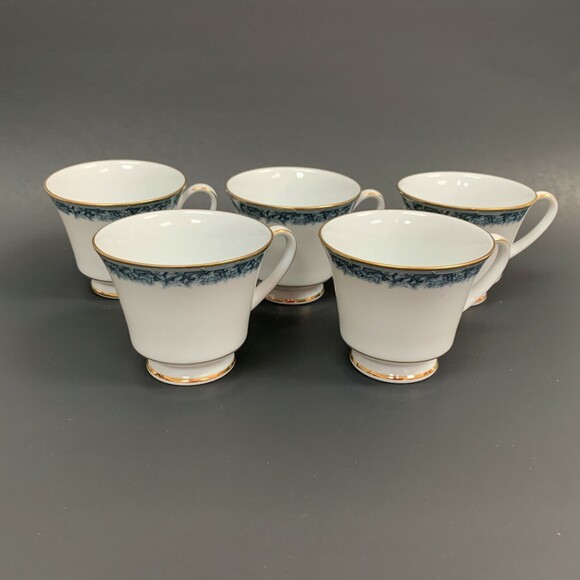 Noritake Legendary Edgerow Cups Blue White Gold Trim 4078 Lot of 5 - Picture 4 of 8